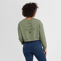 Women's Fanatics Olive Boston Celtics Studio Tri-Blend Cropped Pullover Sweatshirt