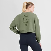 Women's Fanatics Olive Boston Celtics Studio Tri-Blend Cropped Pullover Sweatshirt