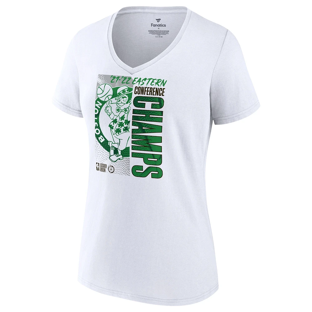 T-shirt blanc à col en V pour femmes Fanatics des Boston Celtics 2022 Champions de la Conférence l'Est, grande taille