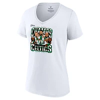 Fanatics pour femmes blanc Boston Celtics 2024 NBA Finals Champions Pull Up Jumper Caricature T-shirt à col en V