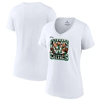 Fanatics pour femmes blanc Boston Celtics 2024 NBA Finals Champions Pull Up Jumper Caricature T-shirt à col en V