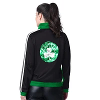 Veste de survêtement à fermeture éclair intégrale G-III 4Her par Carl Banks pour femme, vert/gris, motif Rebel Sequin Bling des Boston Celtics