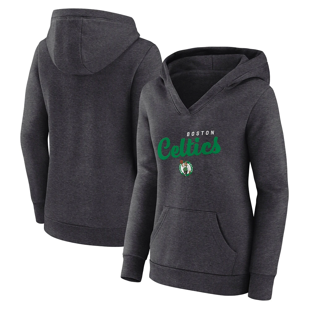 Women's  Heather Charcoal Boston Celtics Triumphant V-Neck Pullover Hoodie