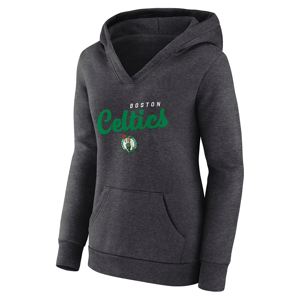 Women's  Heather Charcoal Boston Celtics Triumphant V-Neck Pullover Hoodie
