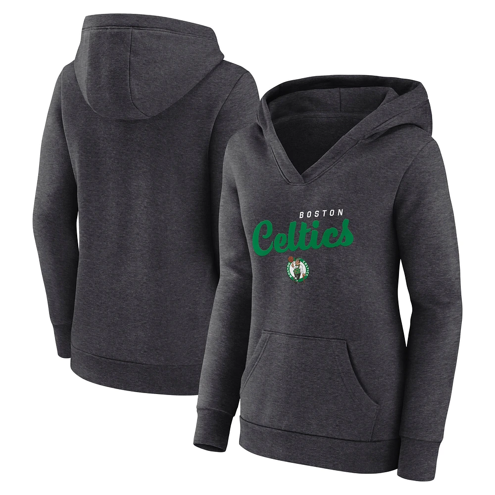 Women's Heather Charcoal Boston Celtics Triumphant V-Neck Pullover Hoodie
