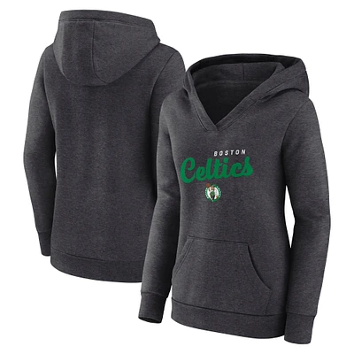 Women's  Heather Charcoal Boston Celtics Triumphant V-Neck Pullover Hoodie