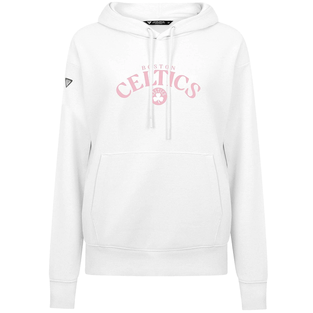 Women's Levelwear  White Boston Celtics Mother's Day Adorn Arched Pullover Hoodie