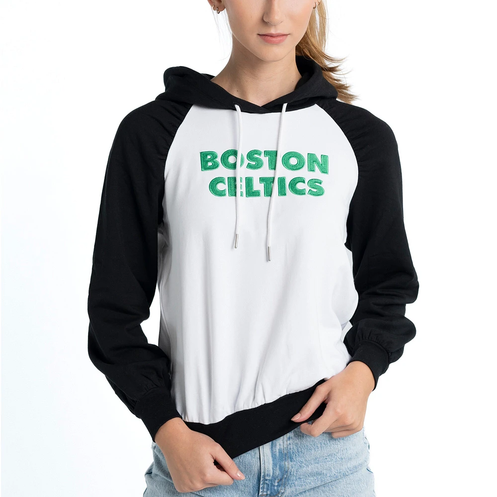 Women's Lusso White Boston Celtics Marlowe Tri-Blend Raglan Pullover Hoodie