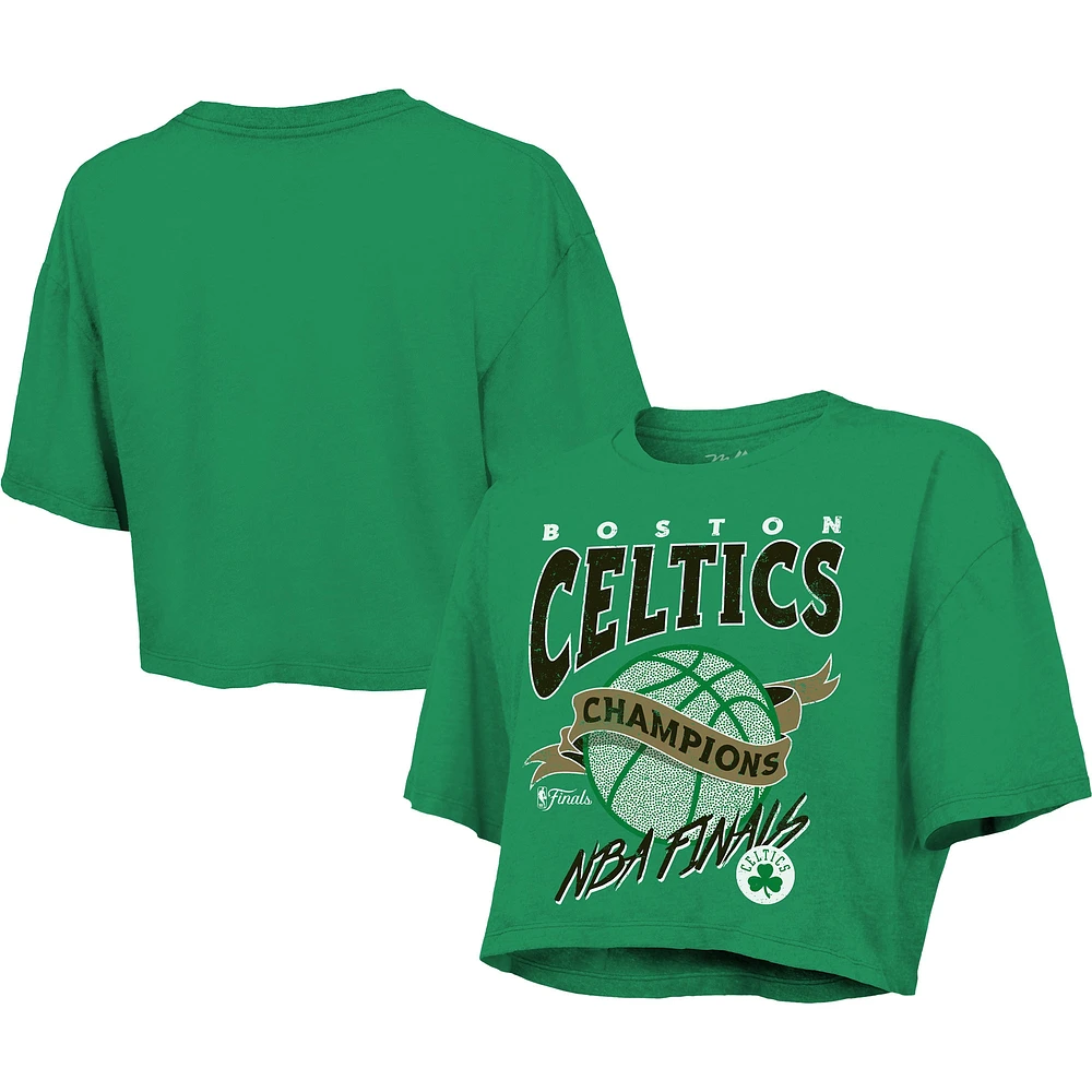 Women's Majestic Threads Kelly Green Boston Celtics 2024 NBA Finals Champions Boxy Cropped T-Shirt