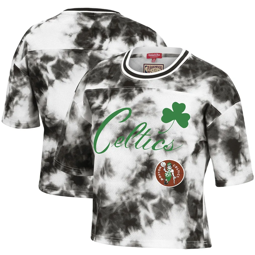 T-shirt court à imprimé tie-dye Mitchell & Ness pour femmes, noir/blanc, Boston Celtics Hardwood Classics