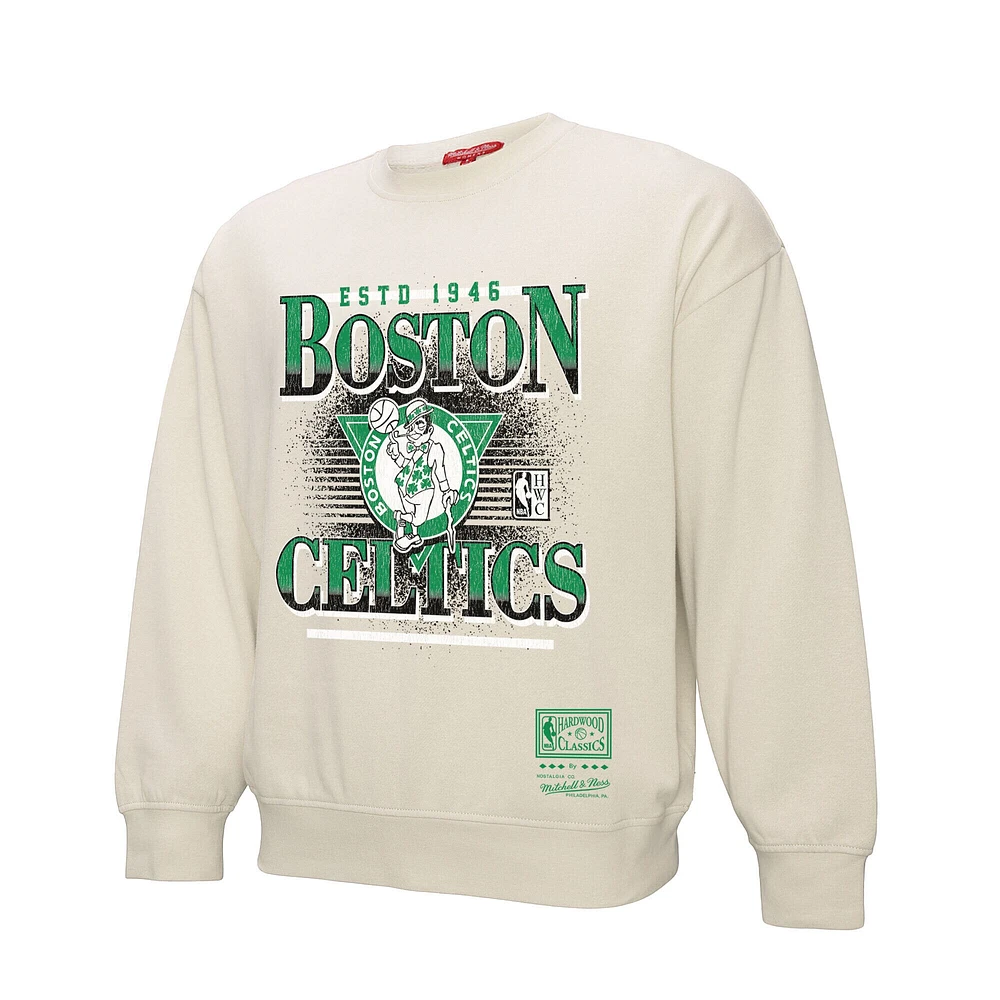 Women's Mitchell & Ness Cream Boston Celtics Oversprayed Pullover Sweatshirt