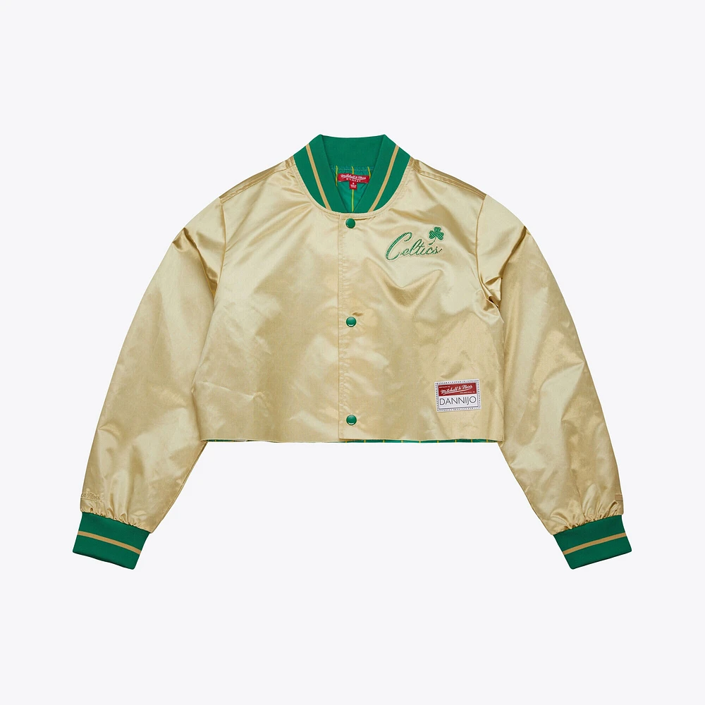 Women's Mitchell & Ness x DANNIJO Gold Boston Celtics Cropped Satin Full-Snap Jacket