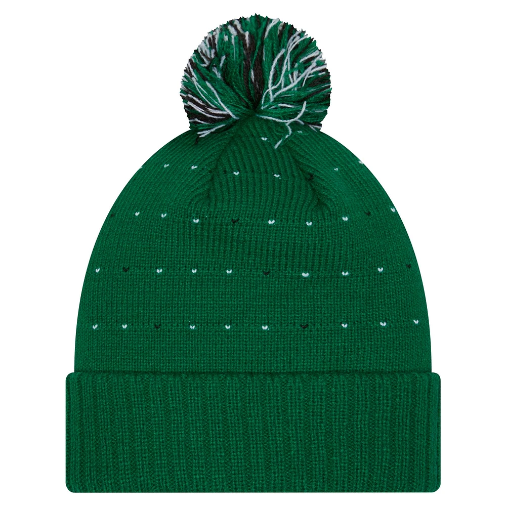 Bonnet en tricot à revers et pompon avec patch étiqueté Boston Celtics de New Era pour femme, vert Kelly