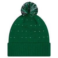 Bonnet en tricot à revers et pompon avec patch étiqueté Boston Celtics de New Era pour femme, vert Kelly
