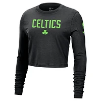 Women's Nike Black Boston Celtics 2024/25 City Edition Essential Logo Slim Fit Long Sleeve Cropped T-Shirt