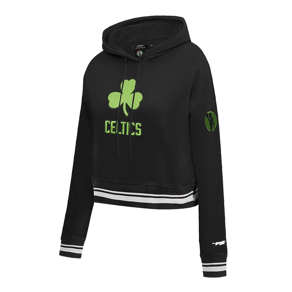 Women's Pro Standard Black Boston Celtics 2024/25 City Edition Chenille Applique Cropped Pullover Hoodie