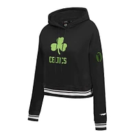 Women's Pro Standard Black Boston Celtics 2024/25 City Edition Chenille Applique Cropped Pullover Hoodie