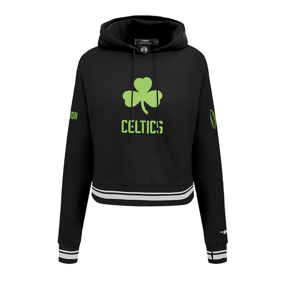 Women's Pro Standard Black Boston Celtics 2024/25 City Edition Chenille Applique Cropped Pullover Hoodie