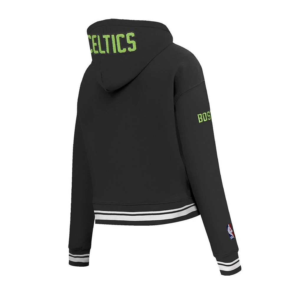 Sweat à capuche court en chenille avec appliques City Edition 2024/25 Pro Standard pour femme, noir, Boston Celtics