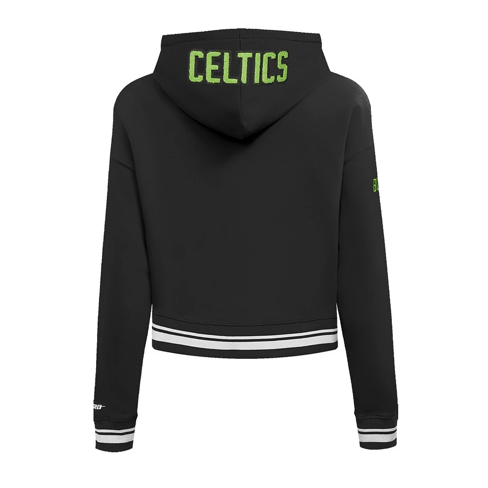 Women's Pro Standard Black Boston Celtics 2024/25 City Edition Chenille Applique Cropped Pullover Hoodie
