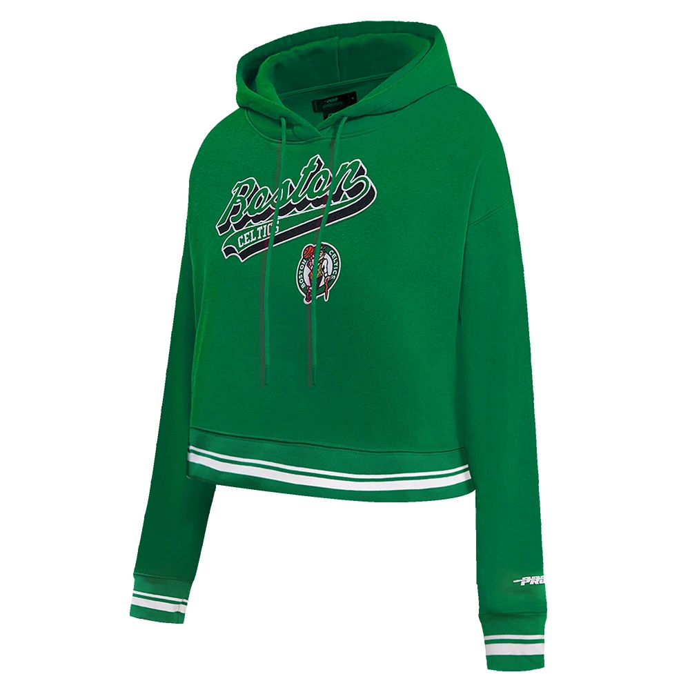 Women's Pro Standard Kelly Green Boston Celtics Script Tail Cropped Pullover Hoodie