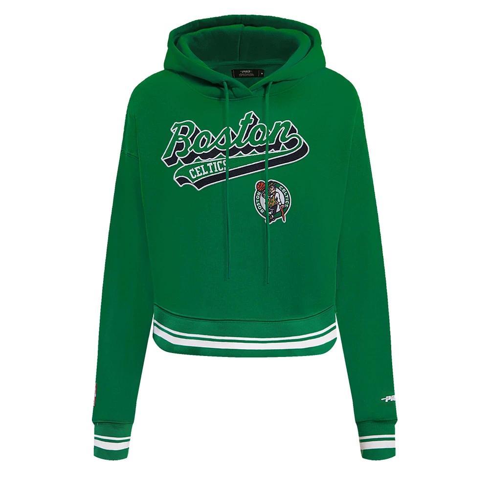 Women's Pro Standard Kelly Green Boston Celtics Script Tail Cropped Pullover Hoodie