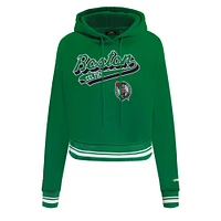 Women's Pro Standard Kelly Green Boston Celtics Script Tail Cropped Pullover Hoodie