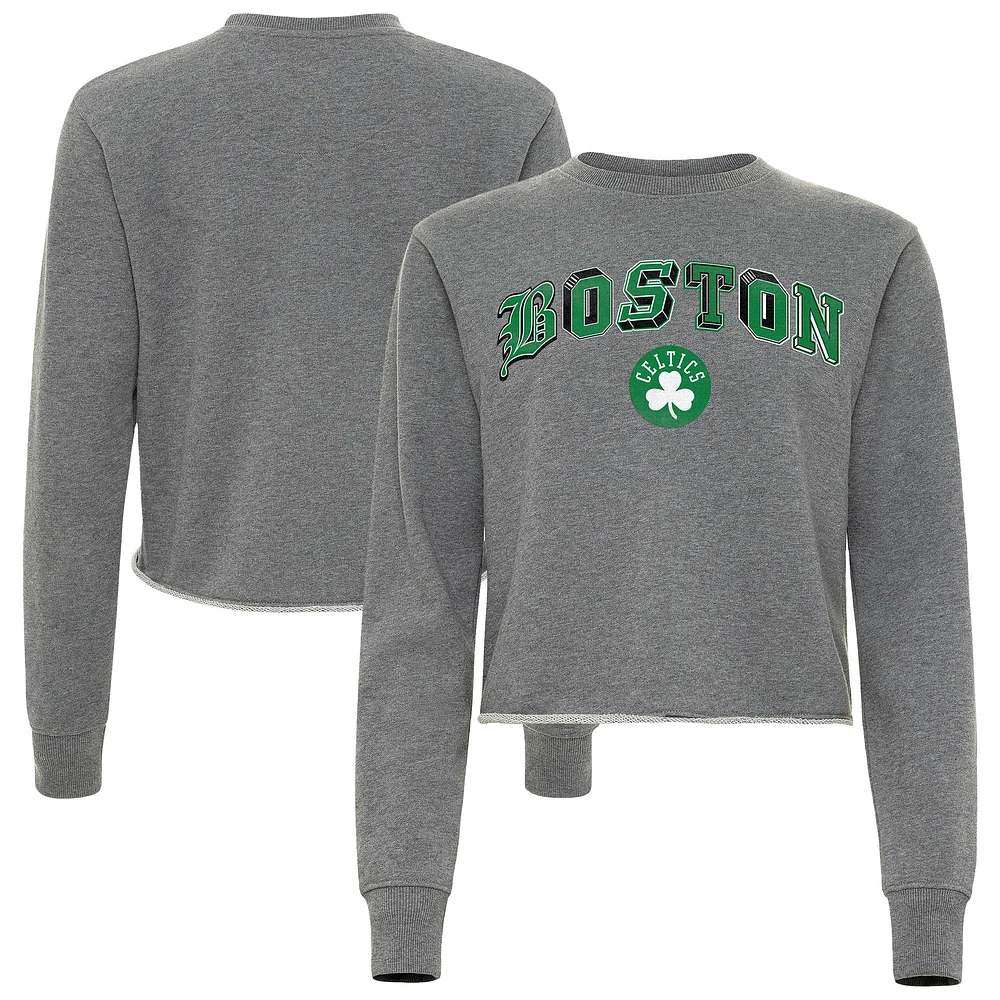 Sweat-shirt court Kacey de la collection Varsity des Boston Celtics pour femme, gris chiné, Sportiqe