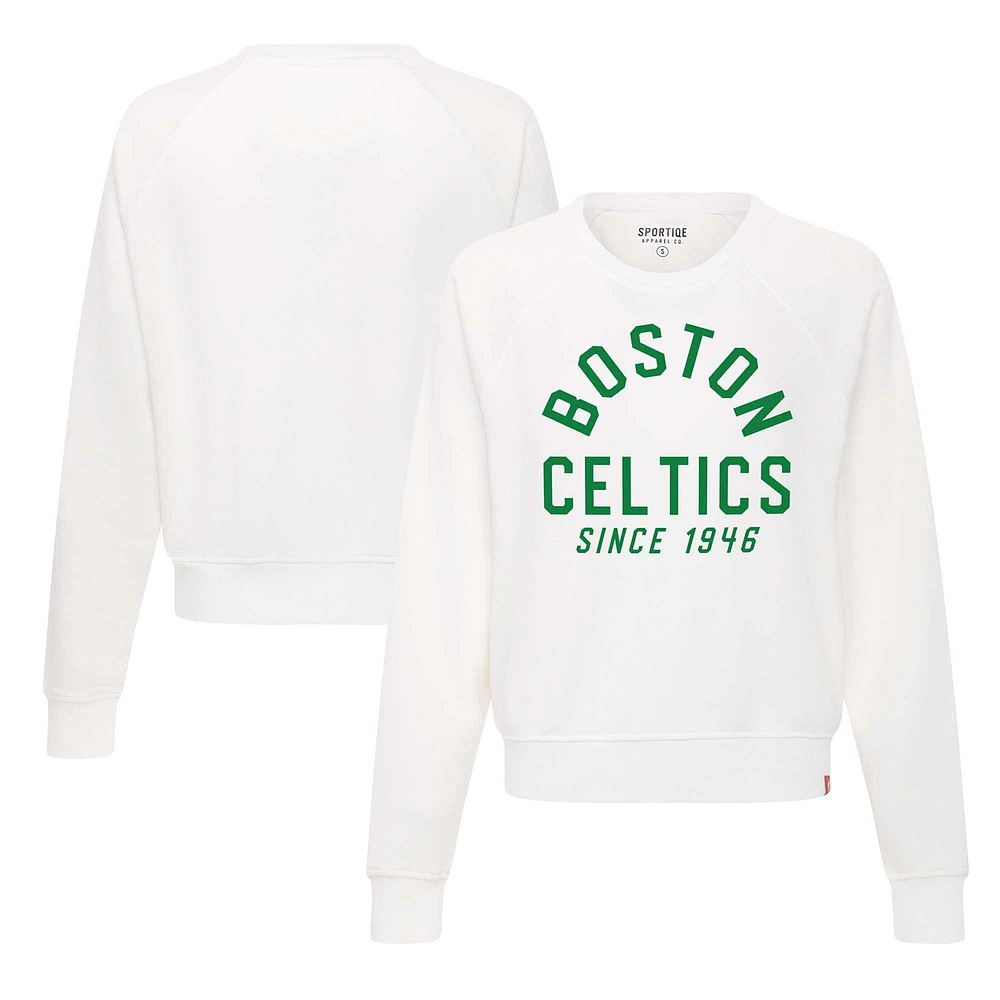 Women's Sportiqe White Boston Celtics Ashlyn Super Soft Raglan Pullover Sweatshirt