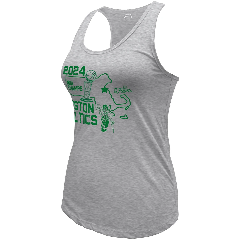 Women's Stadium Essentials Heather Gray Boston Celtics 2024 NBA Finals Champions City State Tank Top