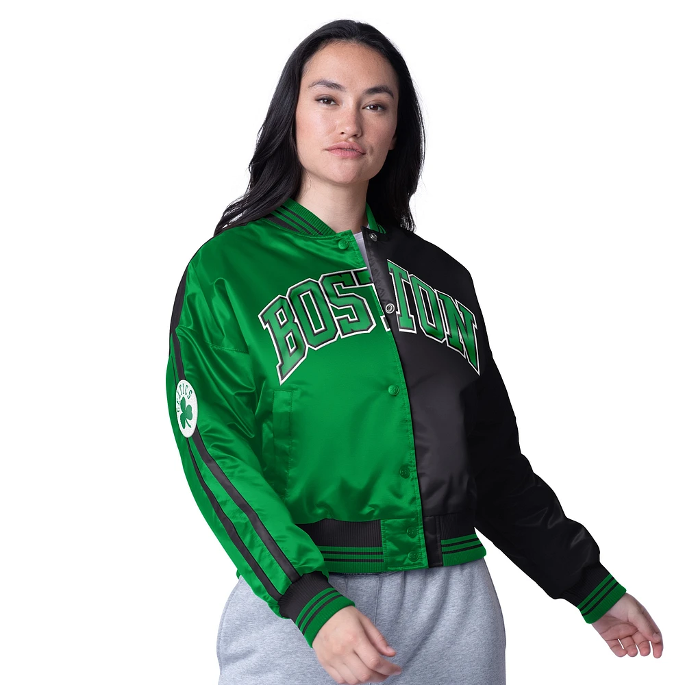 Women's Starter  Black/Kelly Green Boston Celtics Zone Blitz Cropped Full-Snap Satin Jacket