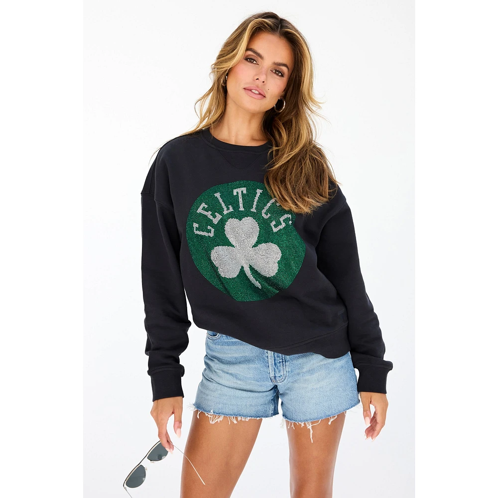 Sweat-shirt à capuche noir avec logo en pierres précieuses des Boston Celtics pour femme Terez