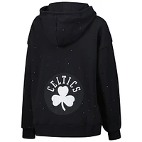 Women's Terez Black Boston Celtics Oversized Allover Gemstone Full-Zip Hoodie