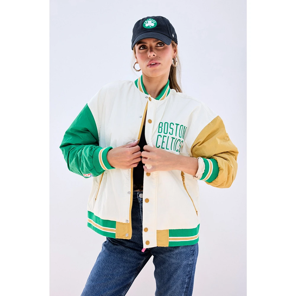 Veste aviateur à boutons-pression Boston Celtics blanche Terez pour femme