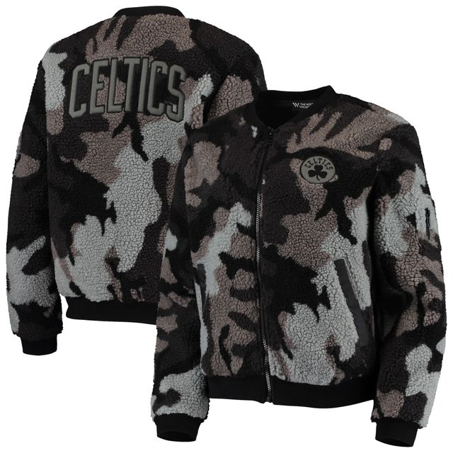 Blouson aviateur noir Boston Celtics Camo Sherpa pour femme The Wild Collective