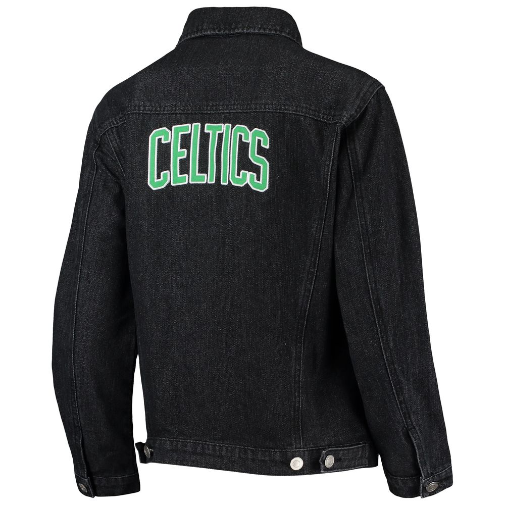 Women's The Wild Collective Black Boston Celtics Patch Denim Button-Up Jacket