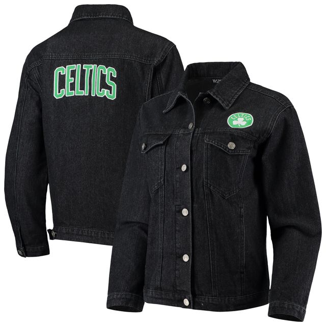 Blouson boutonné en denim pour femme The Wild Collective Boston Celtics Patch noir