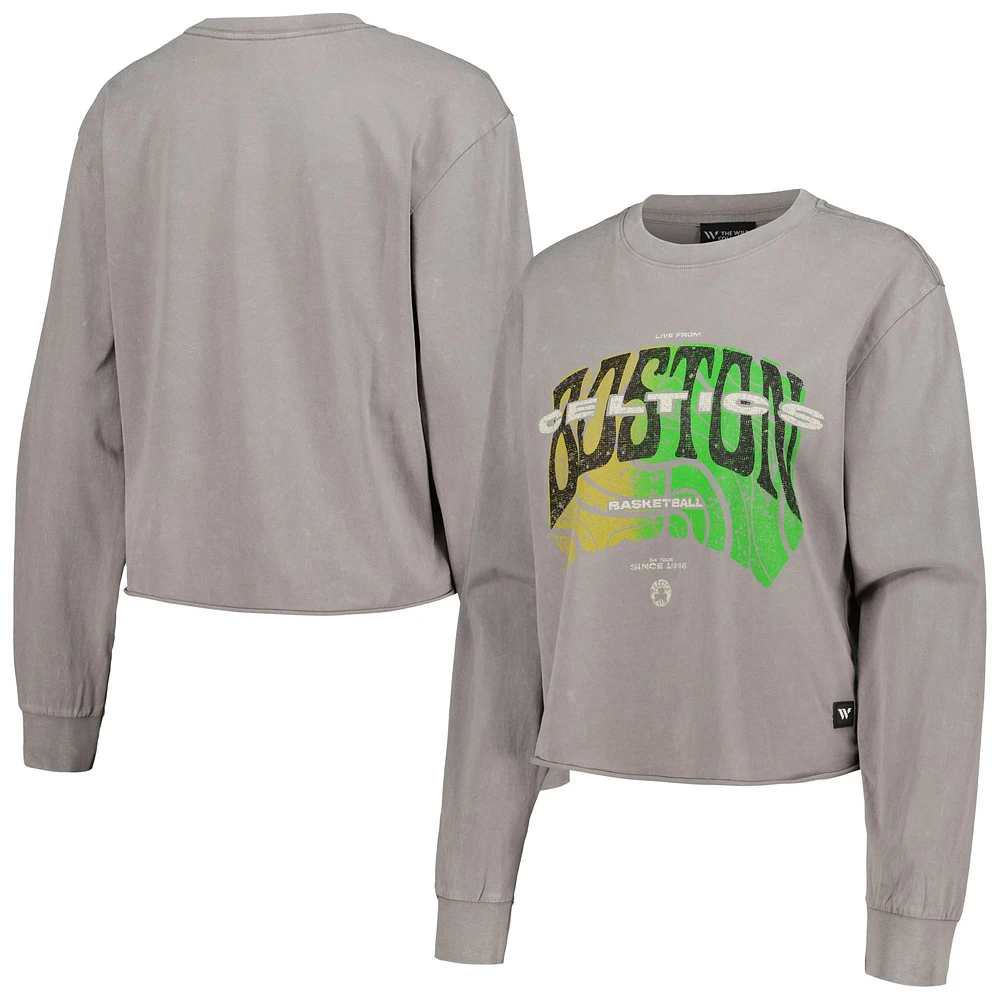 Women's The Wild Collective  Gray Boston Celtics Band Cropped Long Sleeve T-Shirt