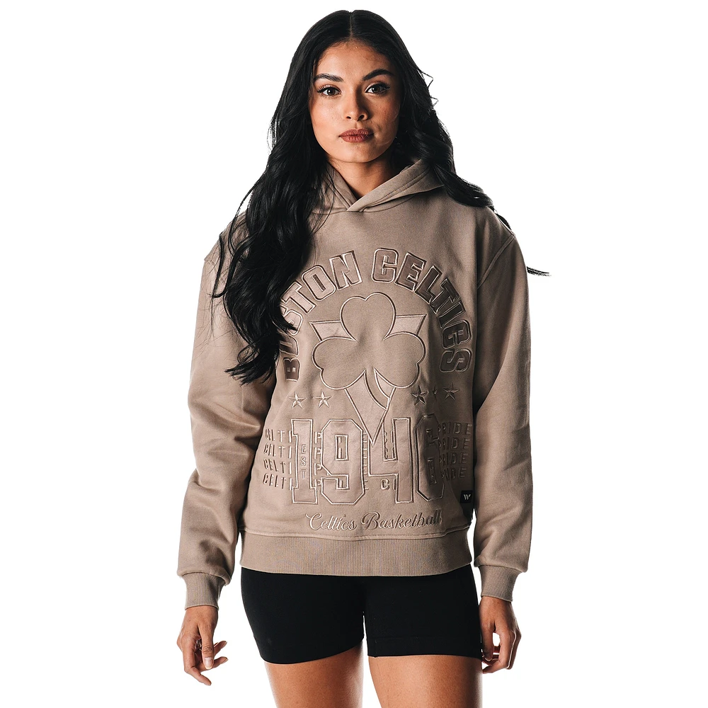 Sweat à capuche en satin gris Boston Celtics pour femme The Wild Collective