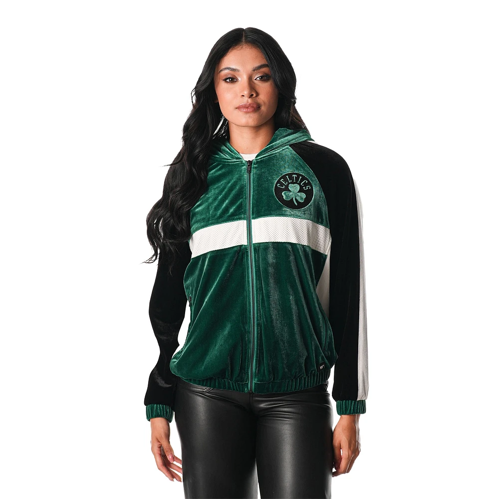 Women's The Wild Collective Kelly Green Boston Celtics Velour Full-Zip Track Jacket Hoodie