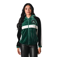 Veste de survêtement zippée en velours vert Kelly Boston Celtics The Wild Collective pour femme