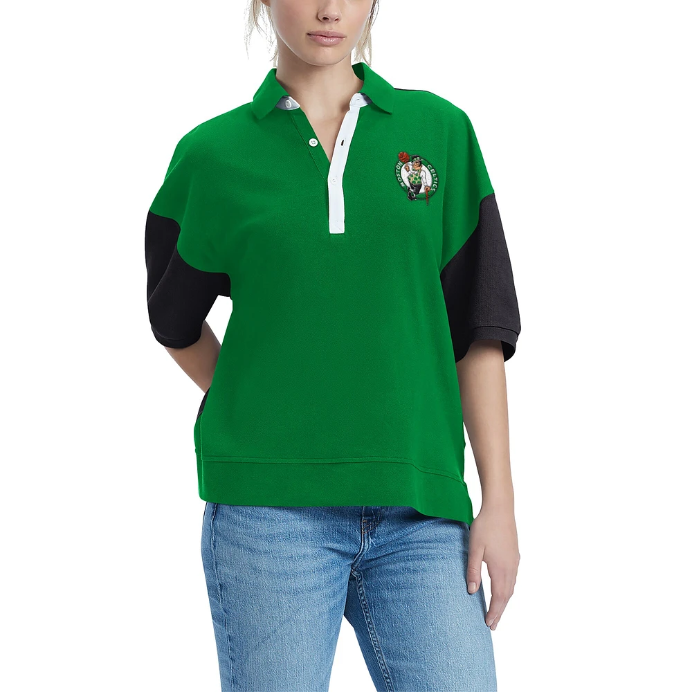 Polo piqué à manches bouffantes Tommy Jeans Kelly Green Boston Celtics Taya pour femme