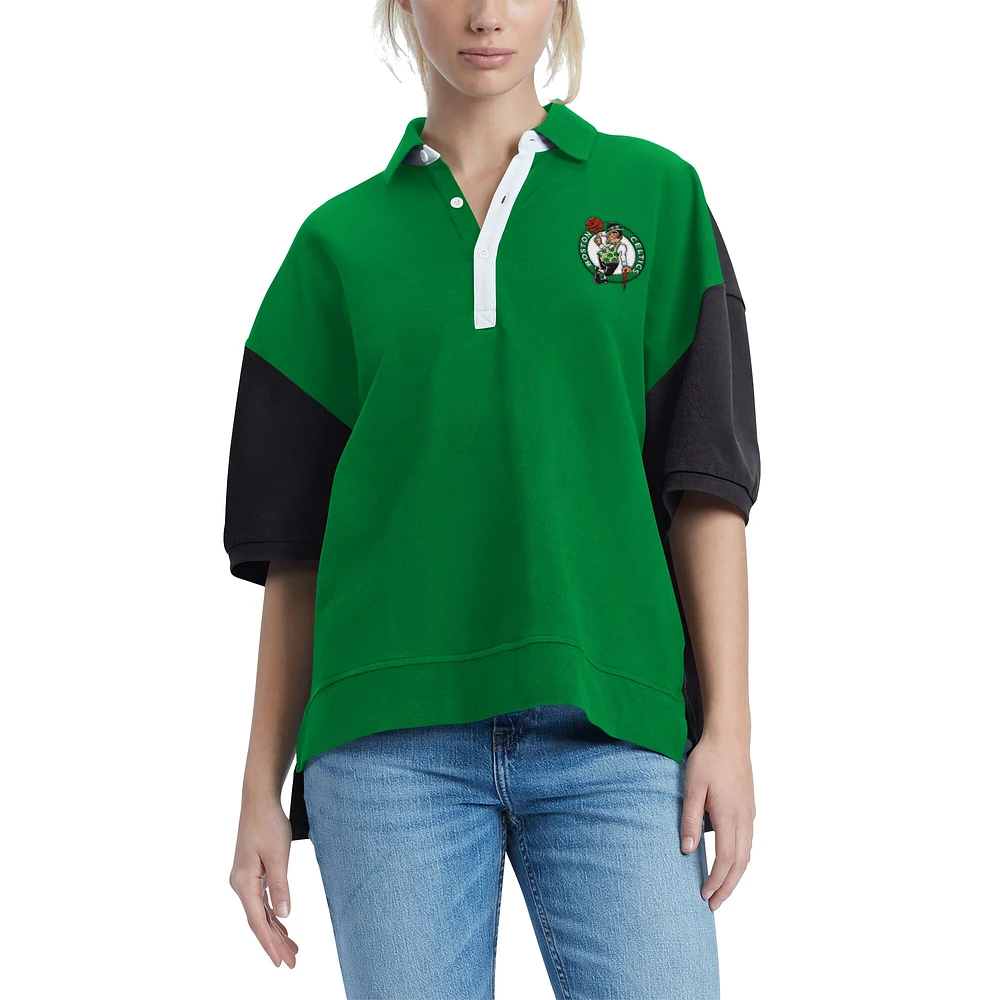 Polo piqué à manches bouffantes Tommy Jeans Kelly Green Boston Celtics Taya pour femme