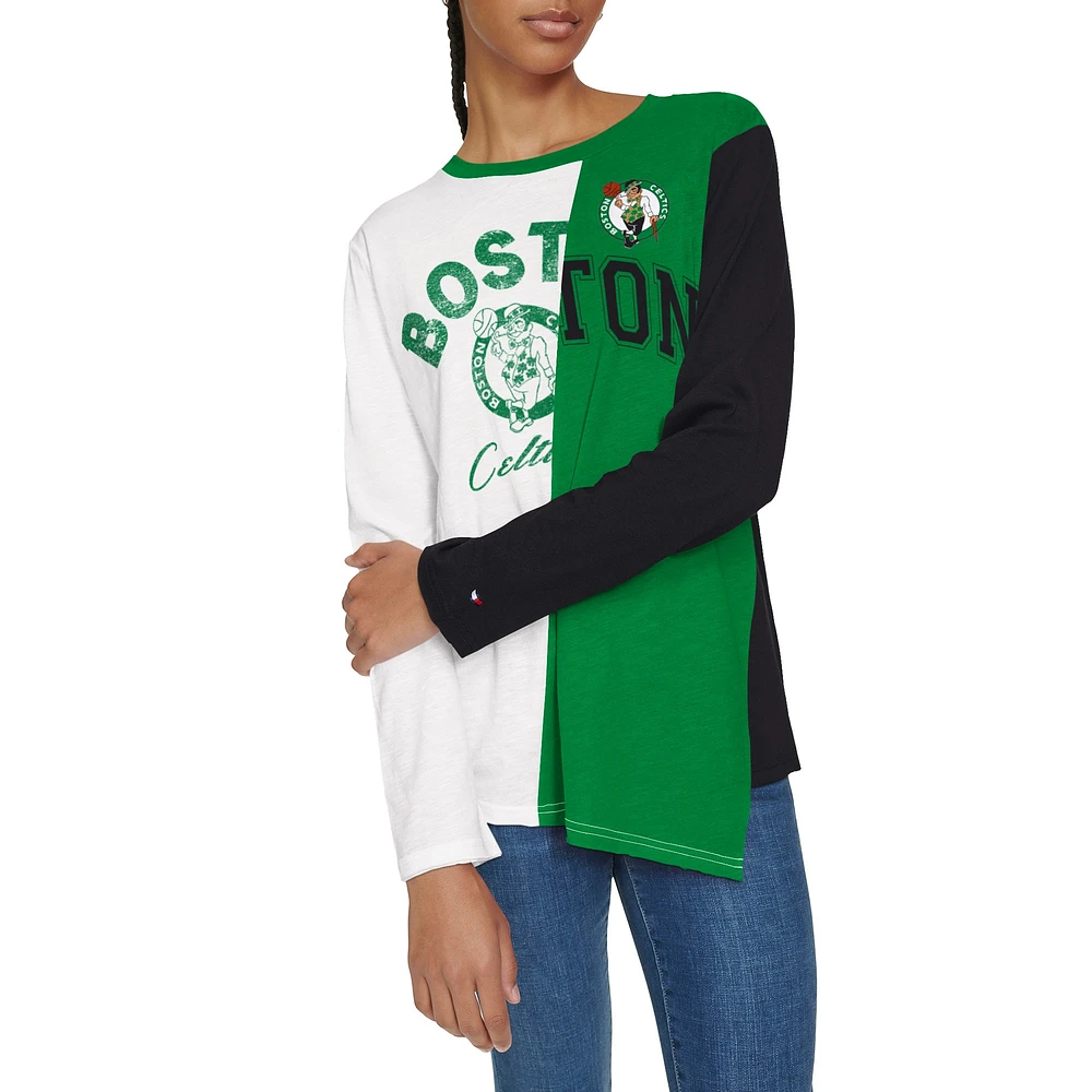 T-shirt à manches longues blocs de couleurs Amelia Boston Celtics pour femme Tommy Jeans blanc/vert Kelly