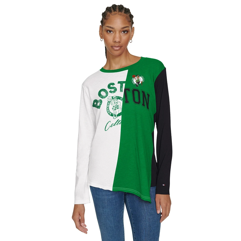 T-shirt à manches longues blocs de couleurs Amelia Boston Celtics pour femme Tommy Jeans blanc/vert Kelly