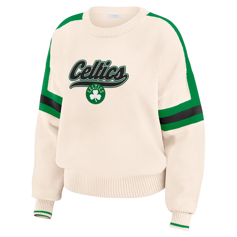 Pull à rayures crème Boston Celtics pour femme WEAR by Erin Andrews