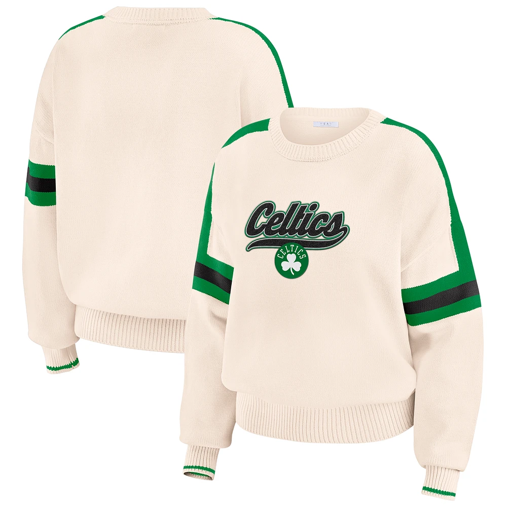 Pull à rayures crème Boston Celtics pour femme WEAR by Erin Andrews