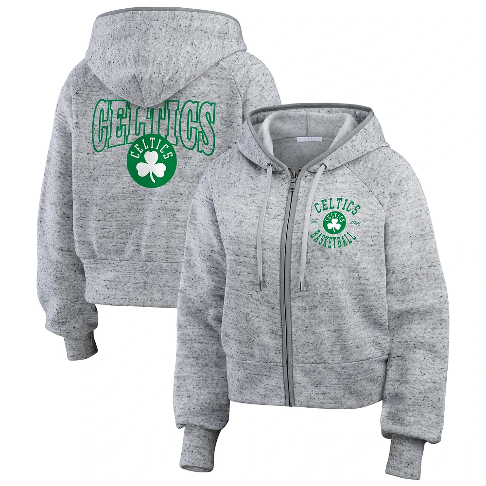 Women's WEAR by Erin Andrews Heather Gray Boston Celtics Speckled Radiator Full-Zip Hoodie