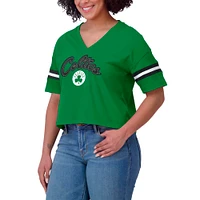 Women's WEAR by Erin Andrews Kelly Green Boston Celtics Color Block Boxy V-Neck T-Shirt