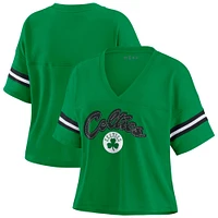 Women's WEAR by Erin Andrews Kelly Green Boston Celtics Color Block Boxy V-Neck T-Shirt